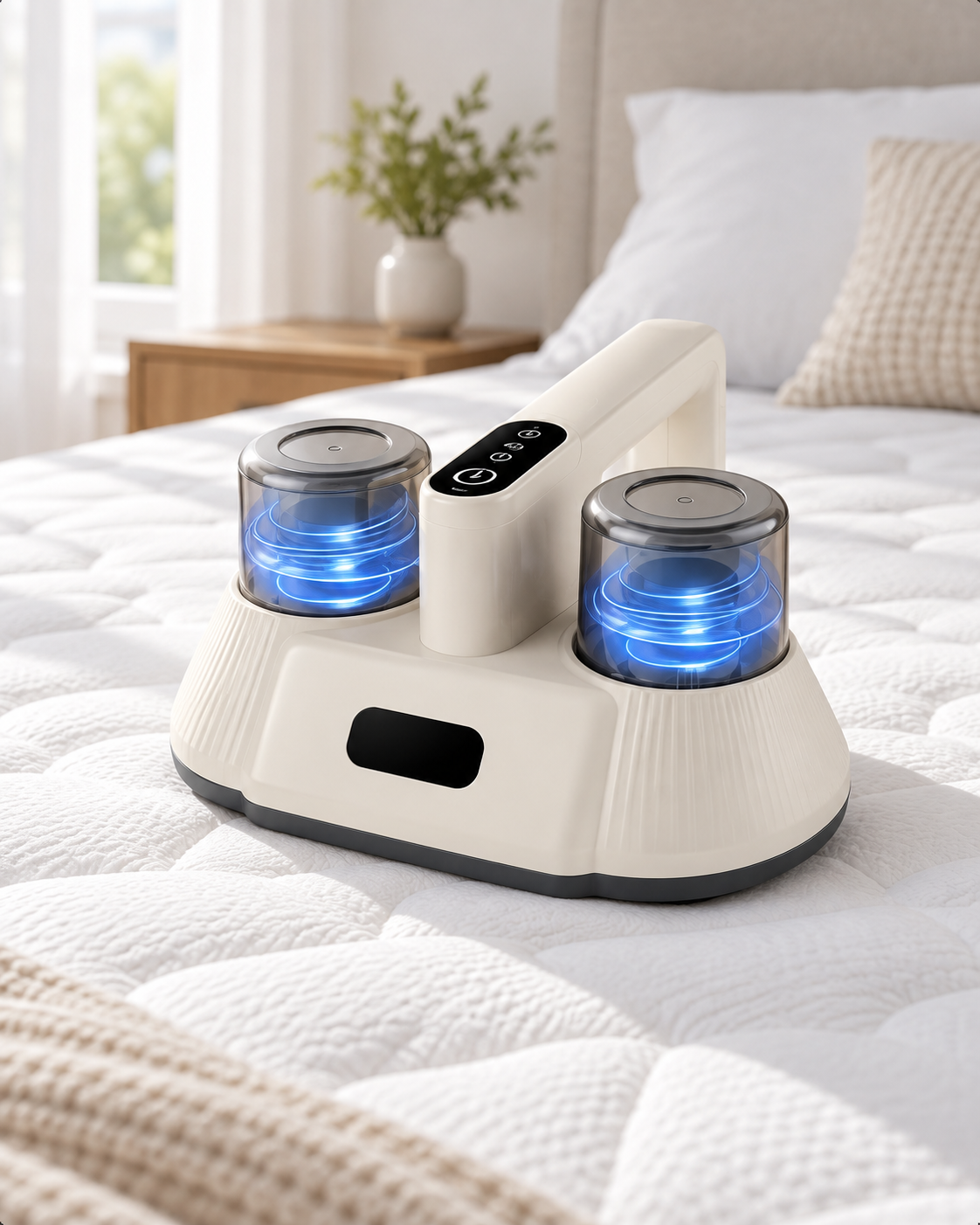 Luveira DeepClean mattress vacuum with washable filters and USB-C charging cable