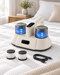 Luveira DeepClean cordless mattress vacuum on a freshly made bed